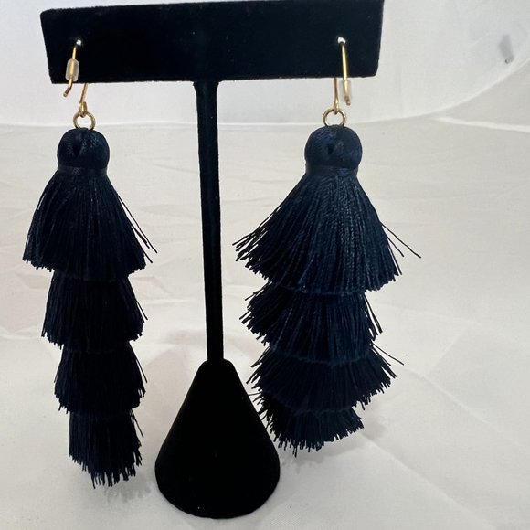 Navy Blue Tassel Earrings - Picture 3 of 4